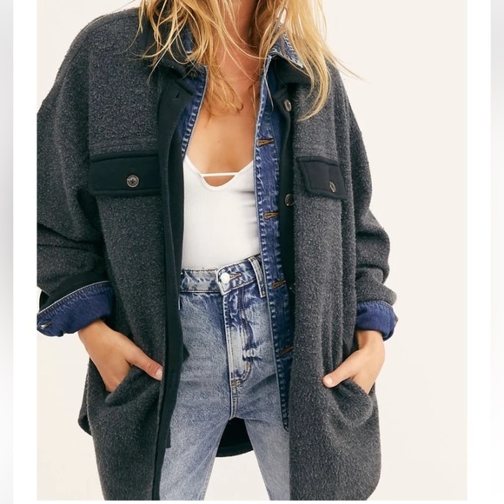 Free People Charcoal Gray Wool-Blend Oversized Coat